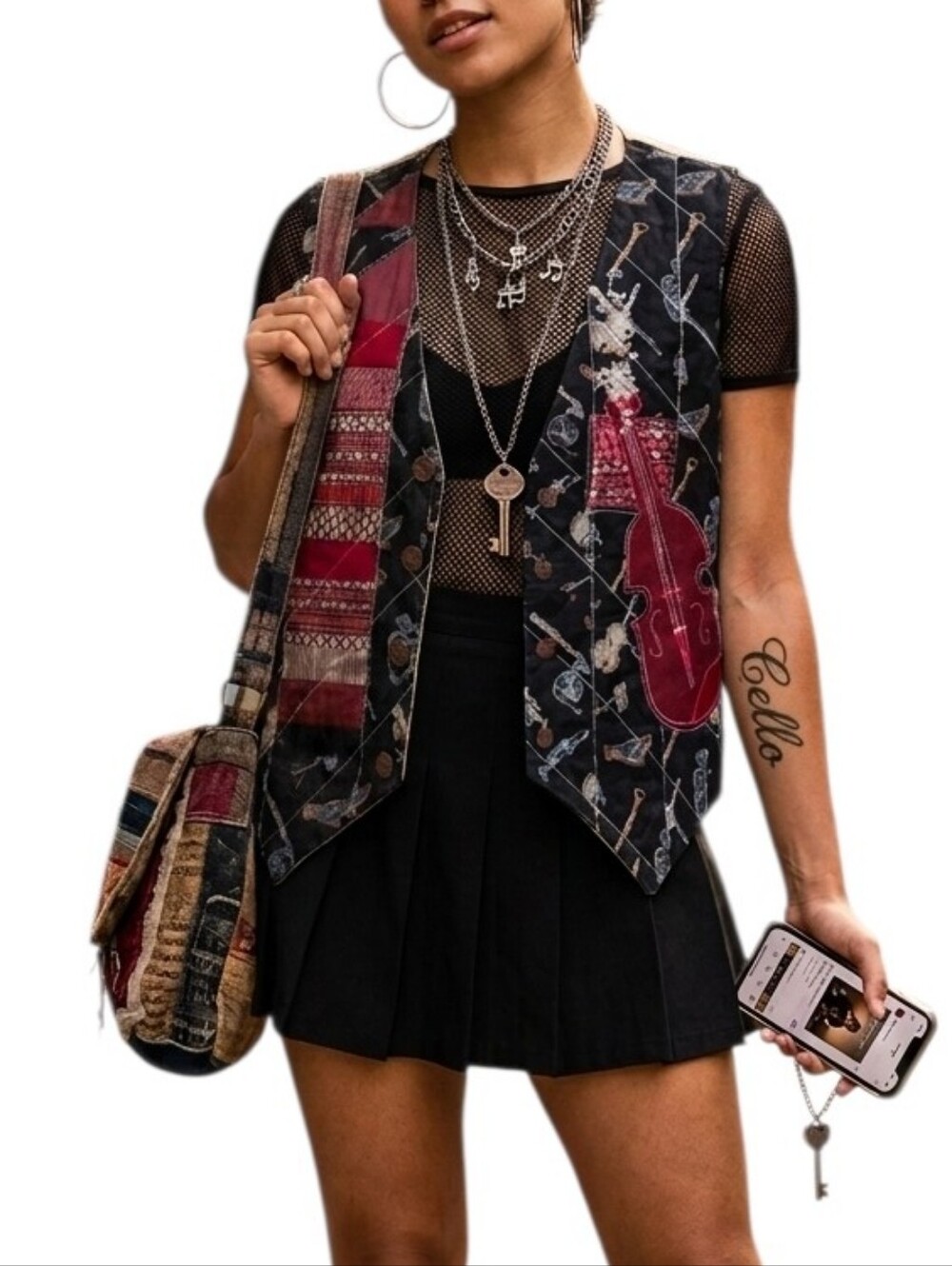Vintage Handmade Patchwork Music Note Reversible Vest Whimsygoth Cottagecore L